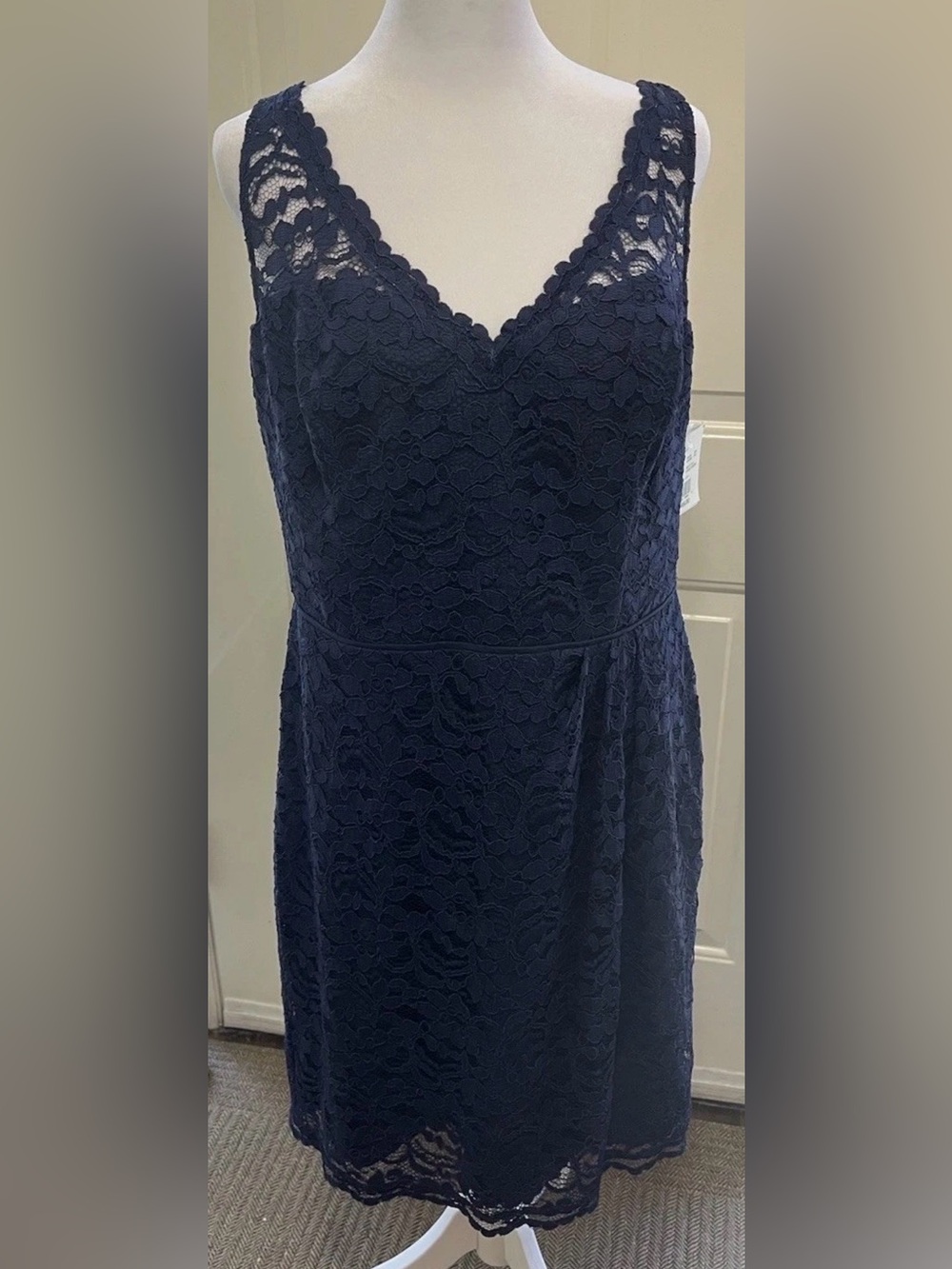 David’s Bridal Lace V-Neck Sleeveless Dress - Navy